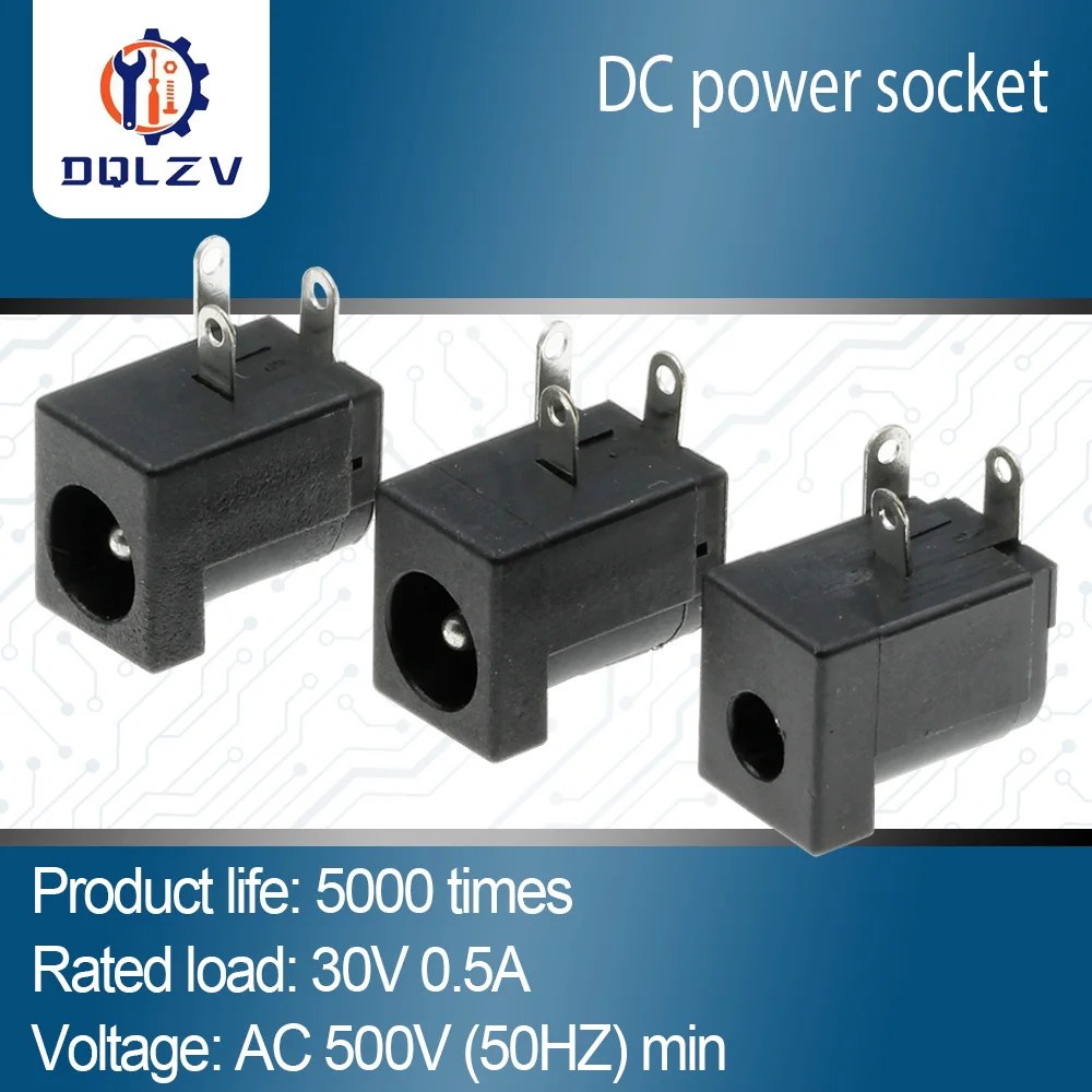 DC Power Socket 5.5X2.5MM Charging Hole Seat 3.5*1.3mm Power Socket Connector 5.5x2.1mm Black DC-005