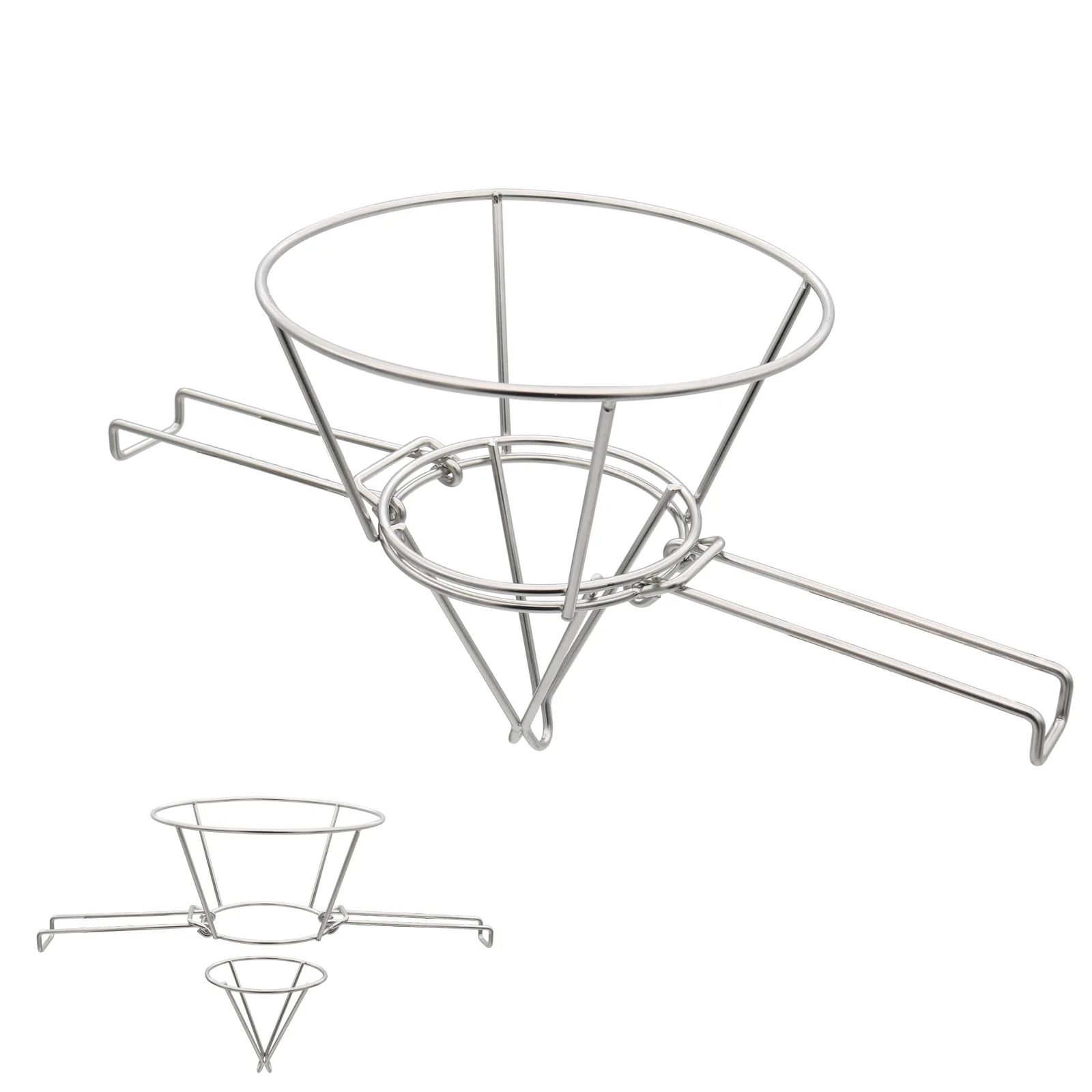 Deep Fryer Oil Cone Filter Holder Maple Syrup Cone Filter Stand With Folding Arms Stainless Steel Reusable Strainer Rack
