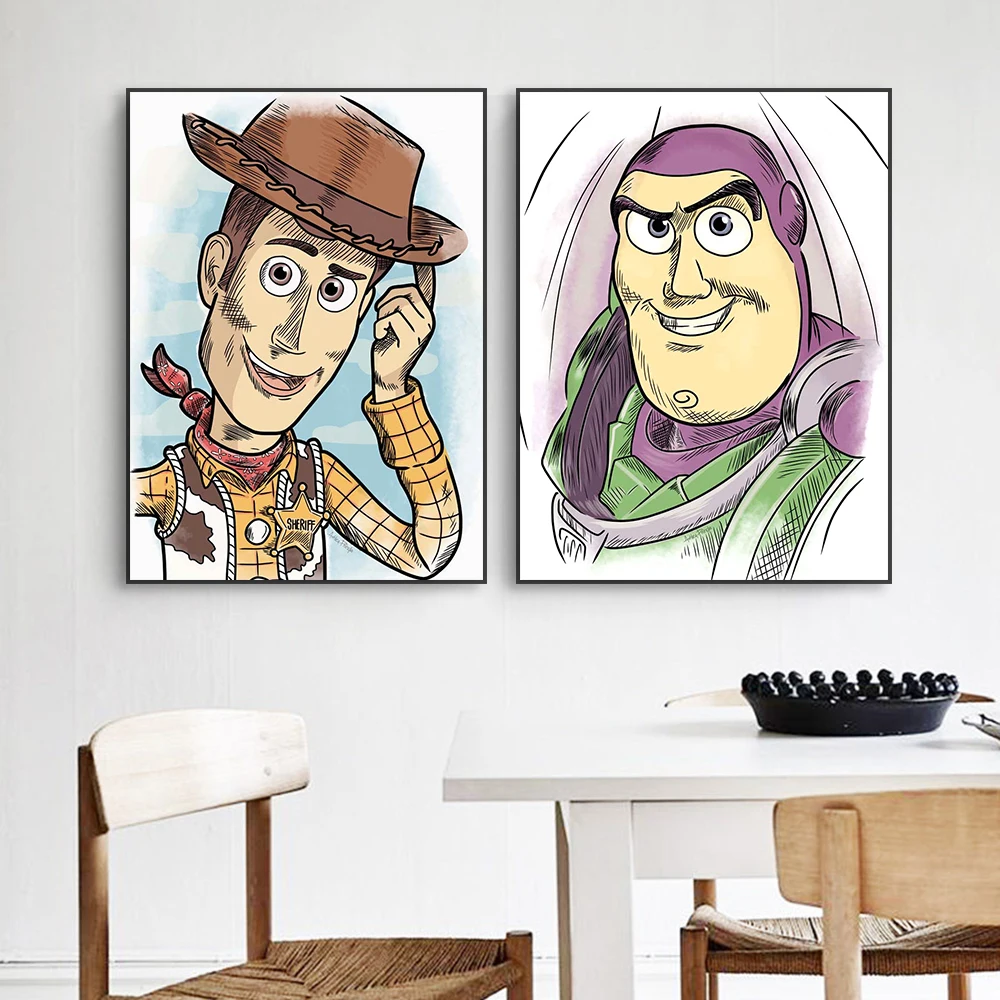 Disney Cartoon Woody Toy Story Wall Art Print Buzz Lightyear Watercolor Poster Kids Bedroom Decoration Nursery Canvas Painting