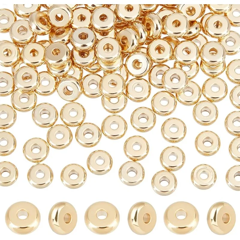 150pcs 5mm Flat Round Spacer Beads Golden Rondelle Beads Spacer Stainless Steel Disc Loose Beads Tiny Metal Beads for Necklace