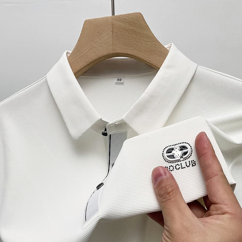 

Summer New High-quality Men's Polo Shirt Lapel Horse Embroid Ice-feel Seamless T-shirt Hem Split Business Fashion Trend Men's