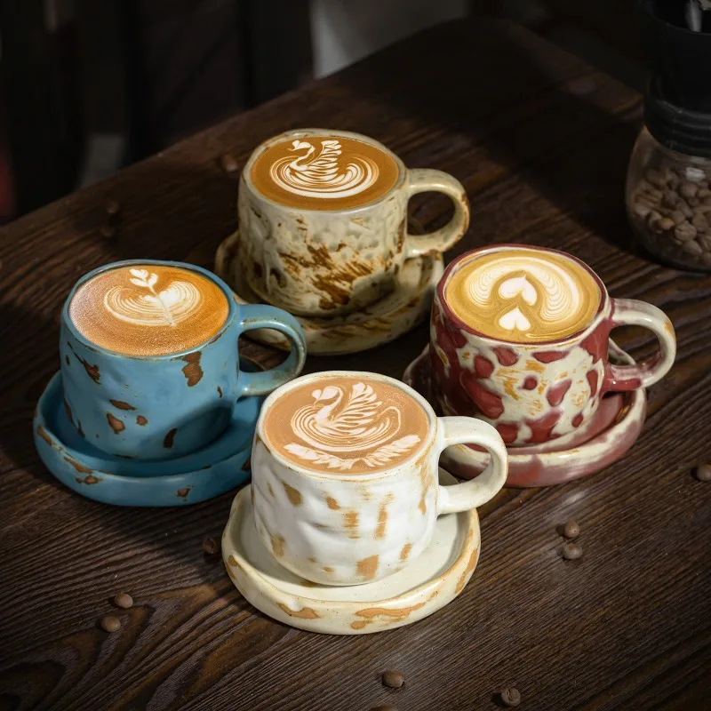 

Керамические кружки, чашки для послеобеденного чая, набор ретро-кофейных чашек и блюдец