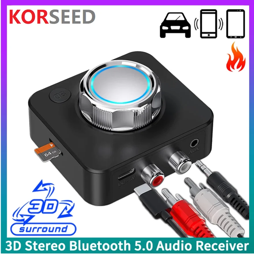 

Bluetooth 5.0 Audio Receiver Wireless Audio Adapter with 3D Bass Mode for Car Kit Home Stereo TF Card RCA 3.5mm AUX Jack