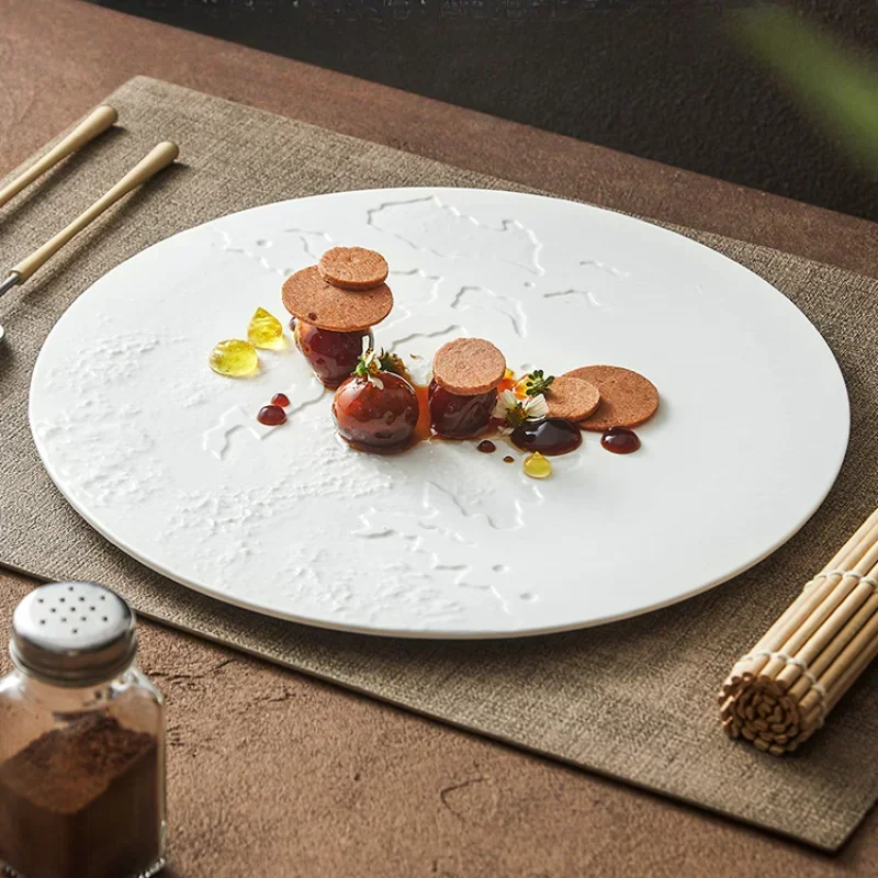 Rock Pattern Map Ceramic Flat Plate Shallow  Hotel Restaurant  Household Dish Western Food Plate