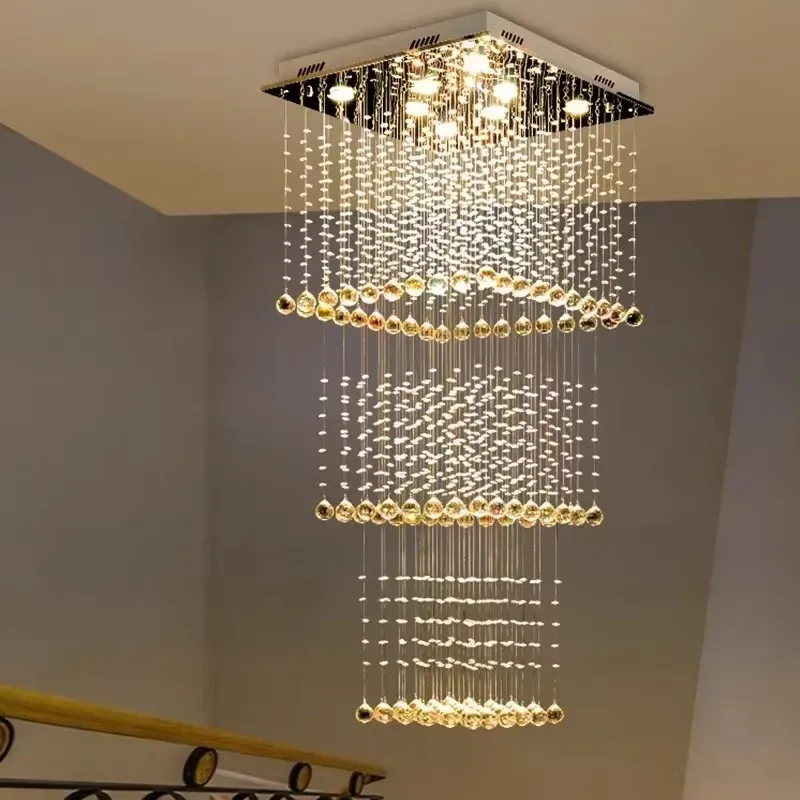 Candelabro de cristal de lujo con forma de lágrima, lámparas translúcidas para sala de estar, luz colgante de escalera larga, accesorios de cocina para Hotel