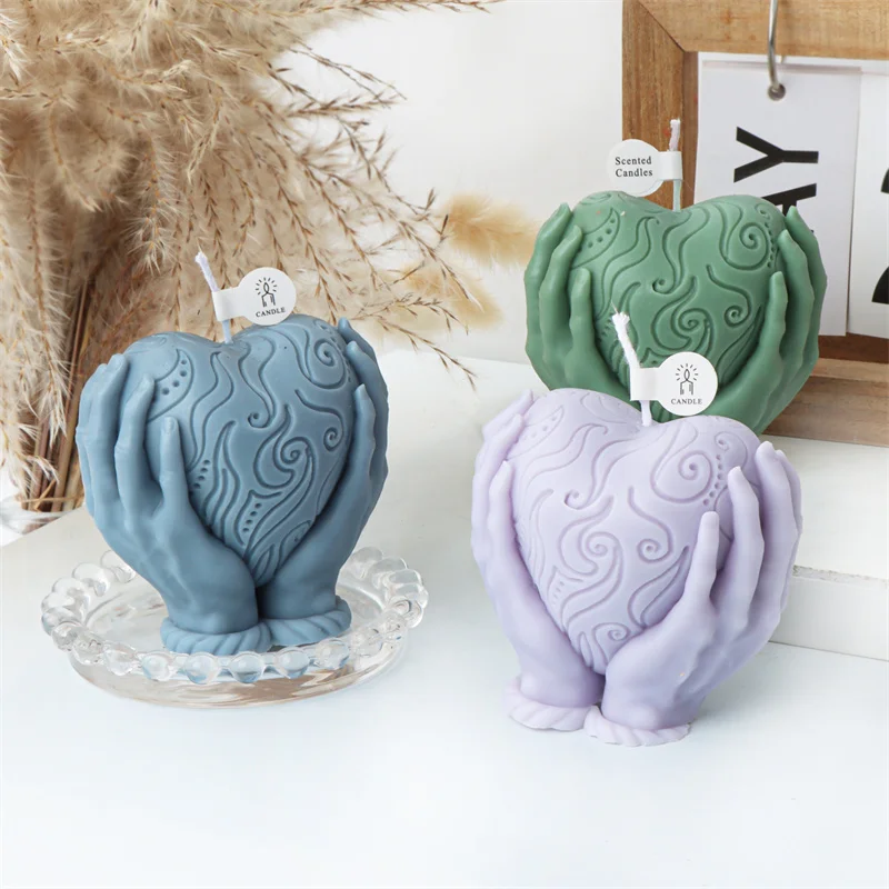 Hands Holding Love Silicone Candle Mold DIY Love Rose Shapes Candles Gypsum Soap Valentine's Day Home Decor