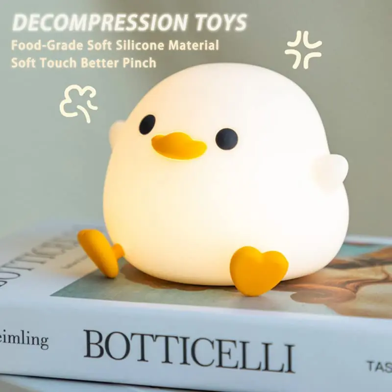 Silicone Duck LED Night Light Children's Birthday gift Soft Light Eye Care USB Charging Timing Automatic Clap Sleeping Lamp