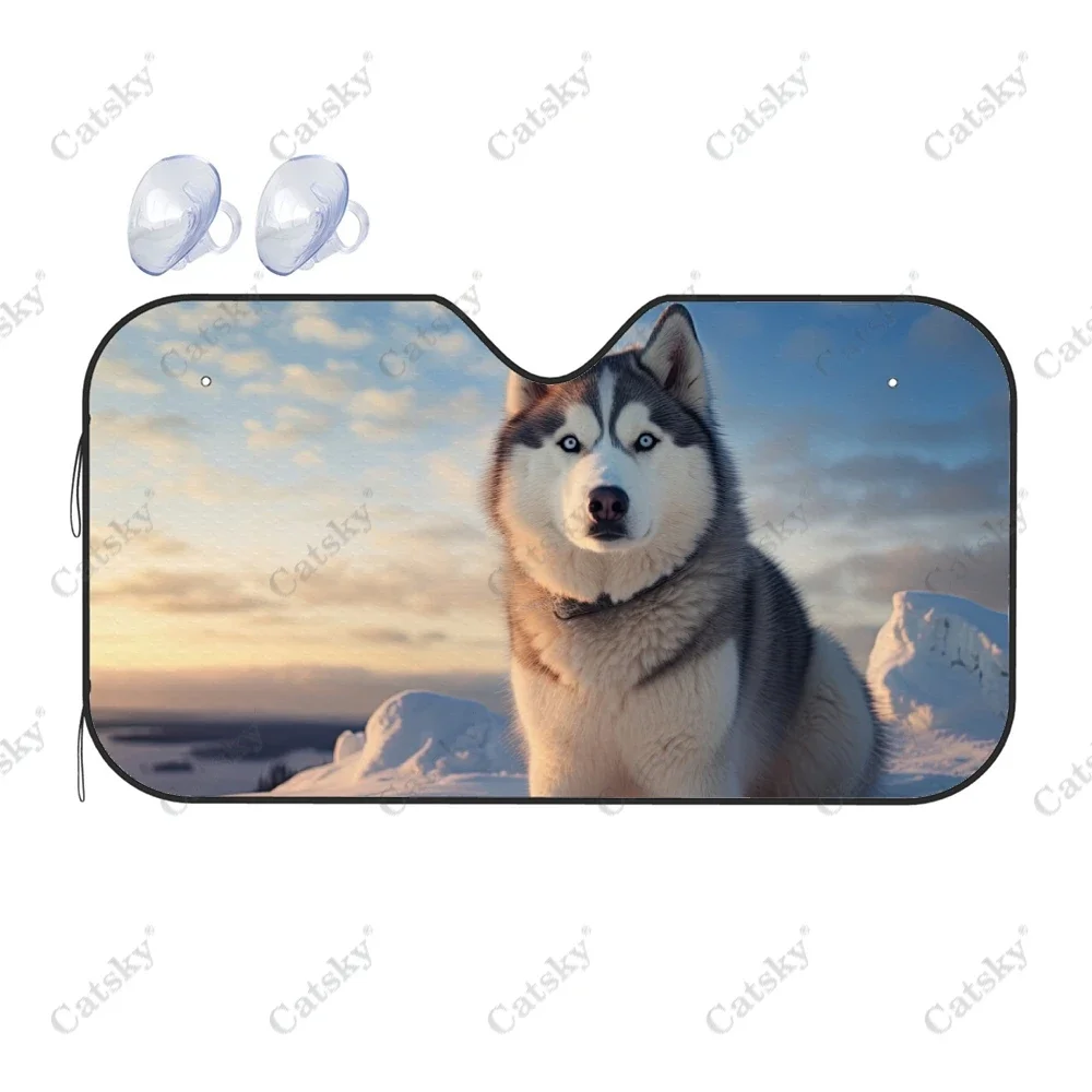 Husky in Snow Car Windshield Sunshade, Auto Accessories Front Car Windshield Sun Shade Blocks Uv Rays Sun Visor Decor Protector