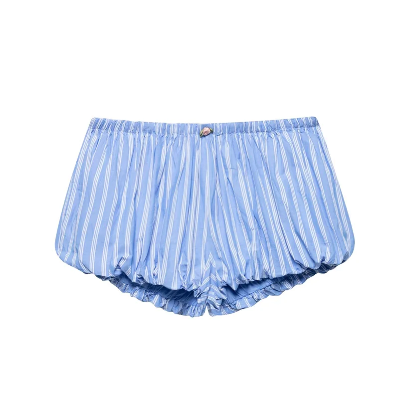 

Women's Shorts New Spring 2025 Striped Trim Puffy Mini Shorts Casual Personality Fashionable and Cute Lazy vacation by the sea