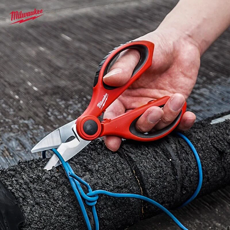 Milwaukee Electrician Scissors for Multi-Purpose Cable Stripping and Crimping Terminals, Professional Tool Scissors 4932478620
