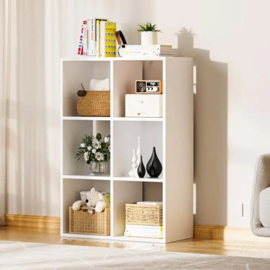 

Wood Storage Organizer with Open Back and Removable Back Panels, 11In White Cube Storage Bookshelf, Cubicle Shelf Bookcase for