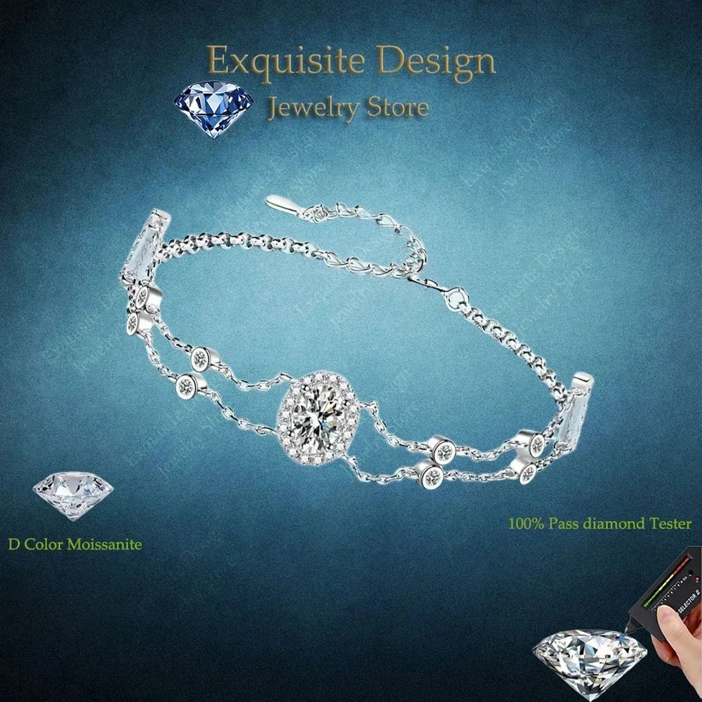 

Изысканный дизайн, браслеты с муассанитом 1 карат, классические платиновые браслеты PT950 с двойной цепочкой для женщин, изысканные ювелирные украшения для подруги