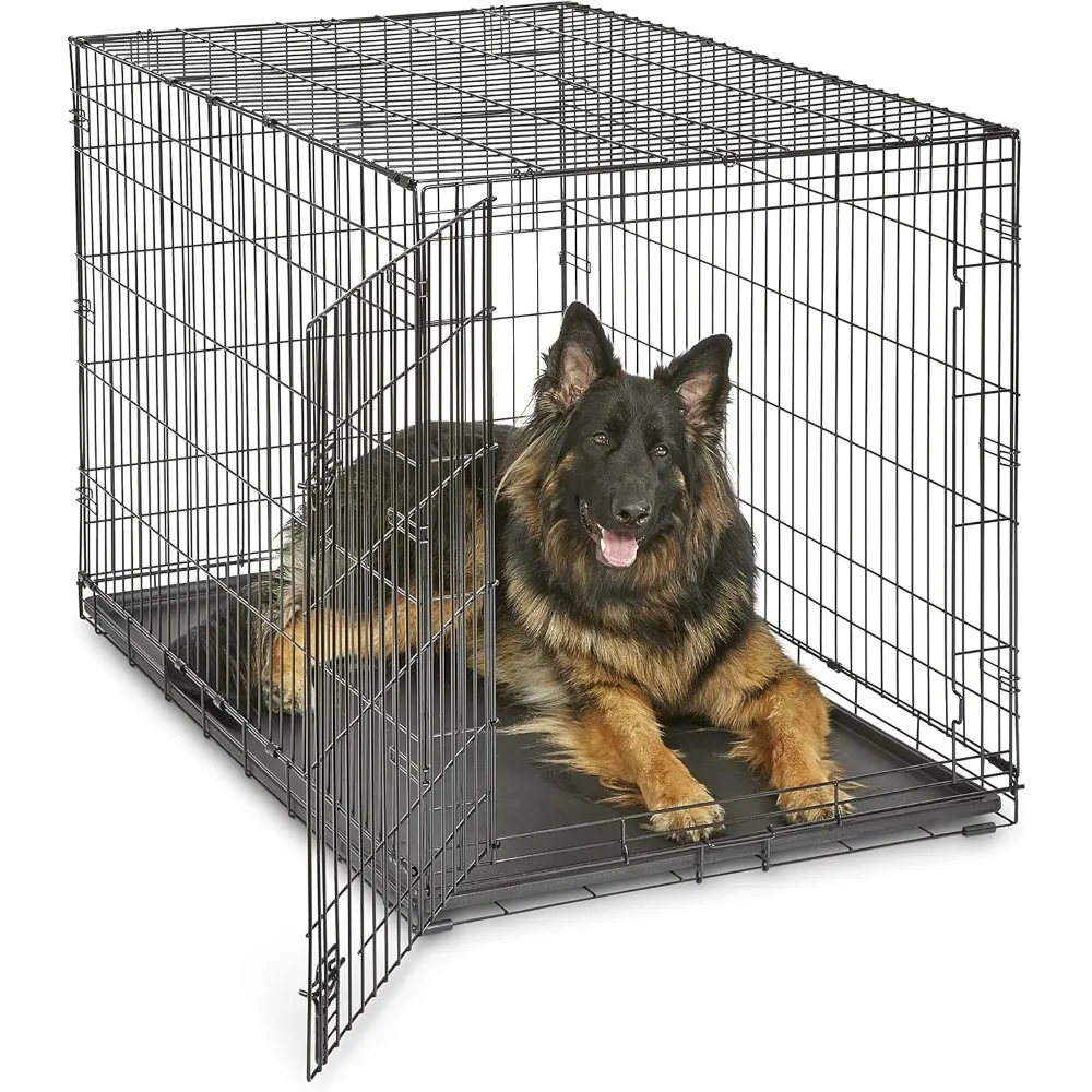 Newly Enhanced Single Door Dog Crate, Includes Leak-Proof Pan, Floor Protecting Feet, & New Patented Feature