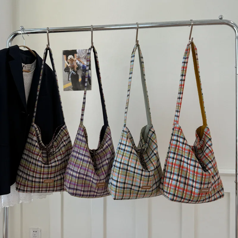 

2025 Vintage Plaid Tote Bag for Women Minimalist Shoulder Crossbody Purse Fashionable Handbag