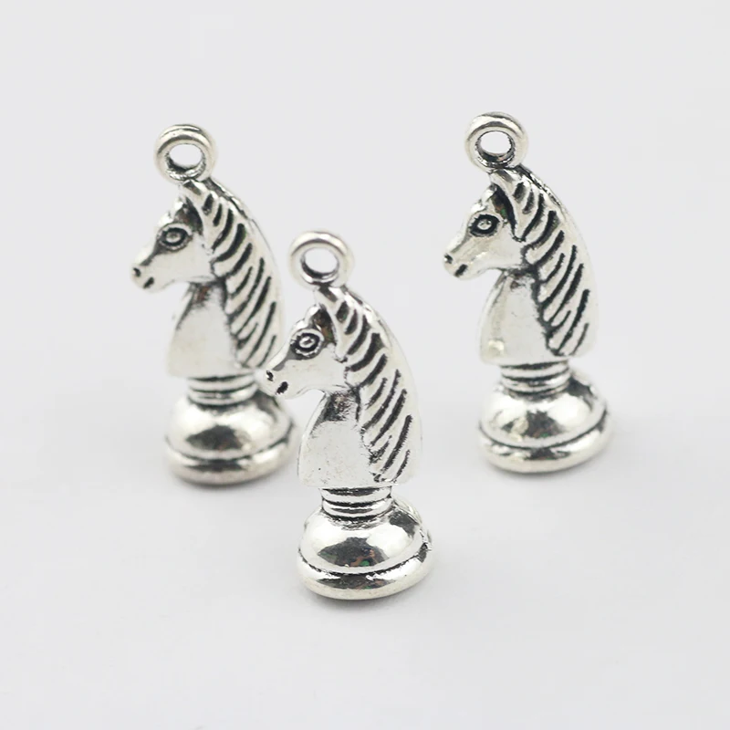 10pcs 8*21mm Chess Knight Charm For DIY Jewelry Making Fashion Antique Silver Plated Jewelry Accessories