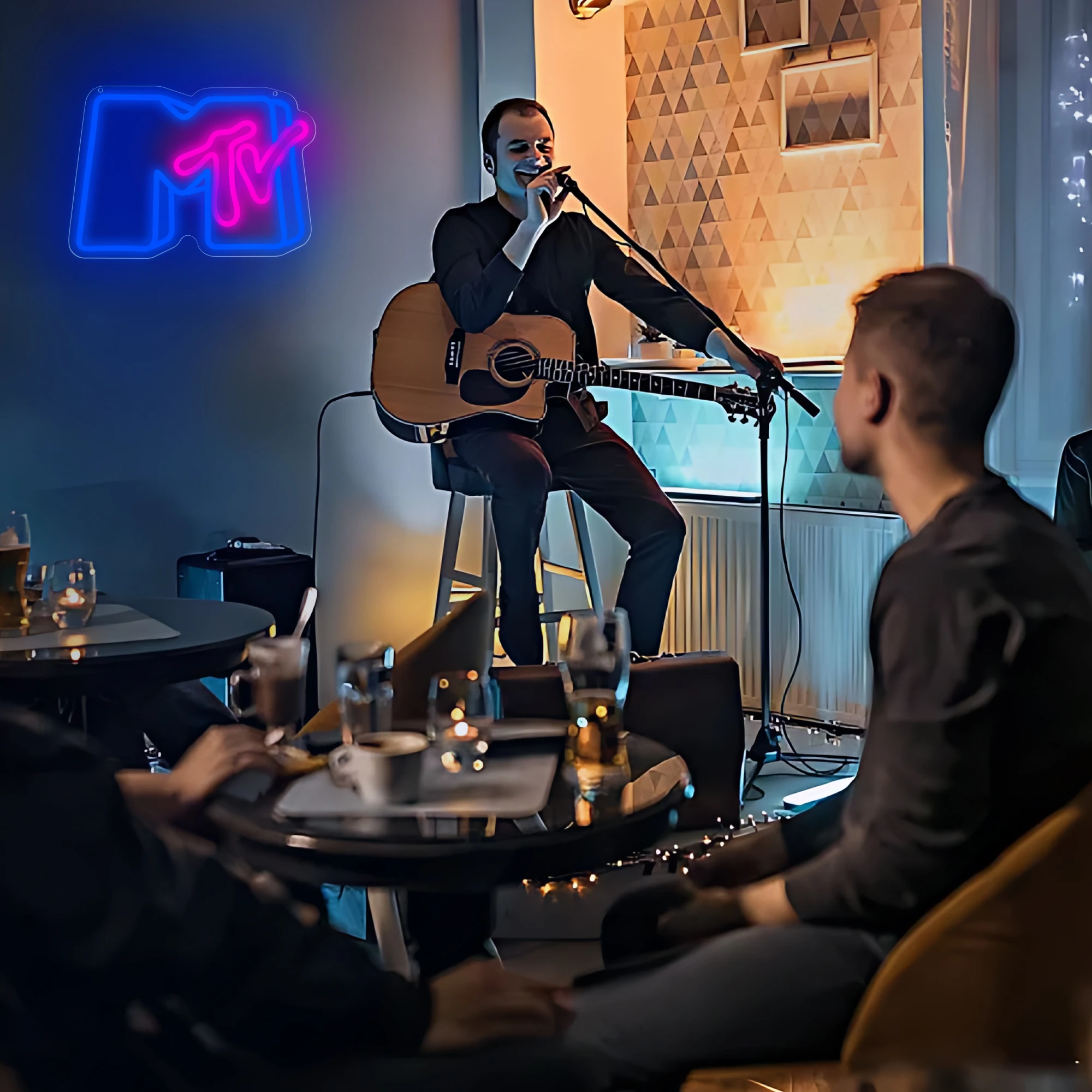 Neonowa Tablica Muzyczna do Dekoracji Ściany Ściemniana Neonowa Tablica Muzyczna do Studia Nagrań Baru Klubu Nocnego Imprezy Koncertu