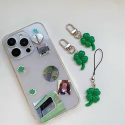 Simple Four Leaf Clover Lucky Keychain Phone Chain Fashion Creative Key Ring CCD Hanging Bag Pendant Holiday Gift Accessories