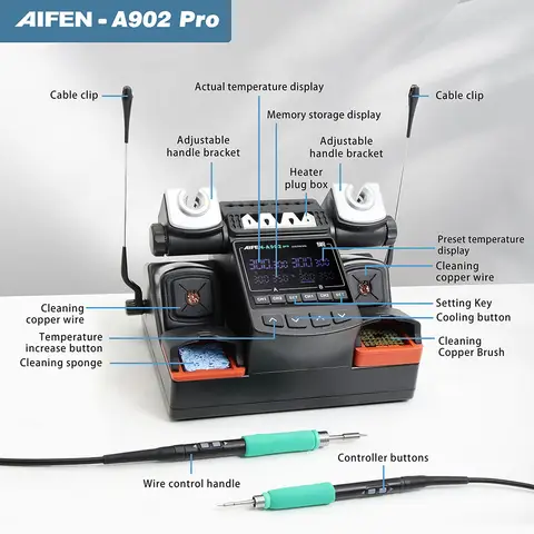 AIFEN A902PRO 납땜 스테이션 C115 C210 C245 휴대 전화 PCB IC 수리 솔더 도구 용 더블 스테이션 용접 재 작업 스테이션