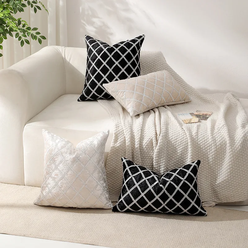 

Soft Velvet Pillow Cover Solid Pillowsilp Black White Luxury Sofa Cushion Cover 60*60 Large Backrest Pillowcase for Living Room