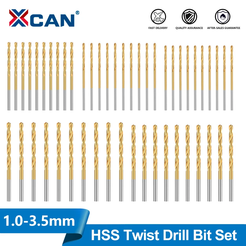 XCAN 60 szt. Wiertła kręte HSS powlekane tytanem 1/1,5/2/2,5/3/3,5 mm Wiertło do drewna ze stali szybkotnącej do majsterkowania