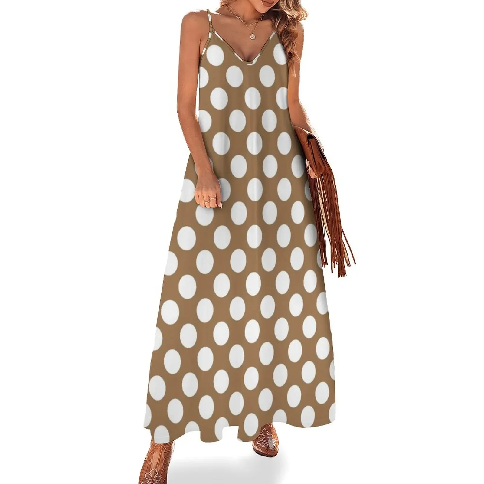 

Brown and white dots pattern Sleeveless Dress Women's dress dresses women summer 2024 evening dress women Bridesmaid woman