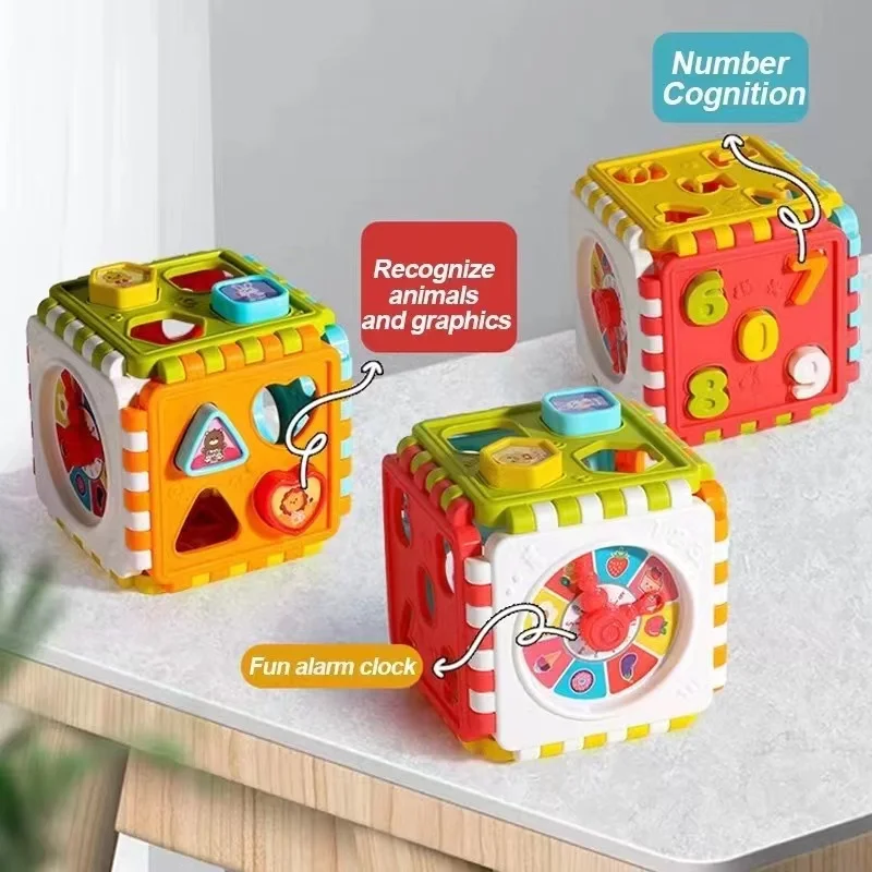 6in1 Early Learning Building Blocks Activity Cube Educational Toy (Shape and Number Matching, Clock)