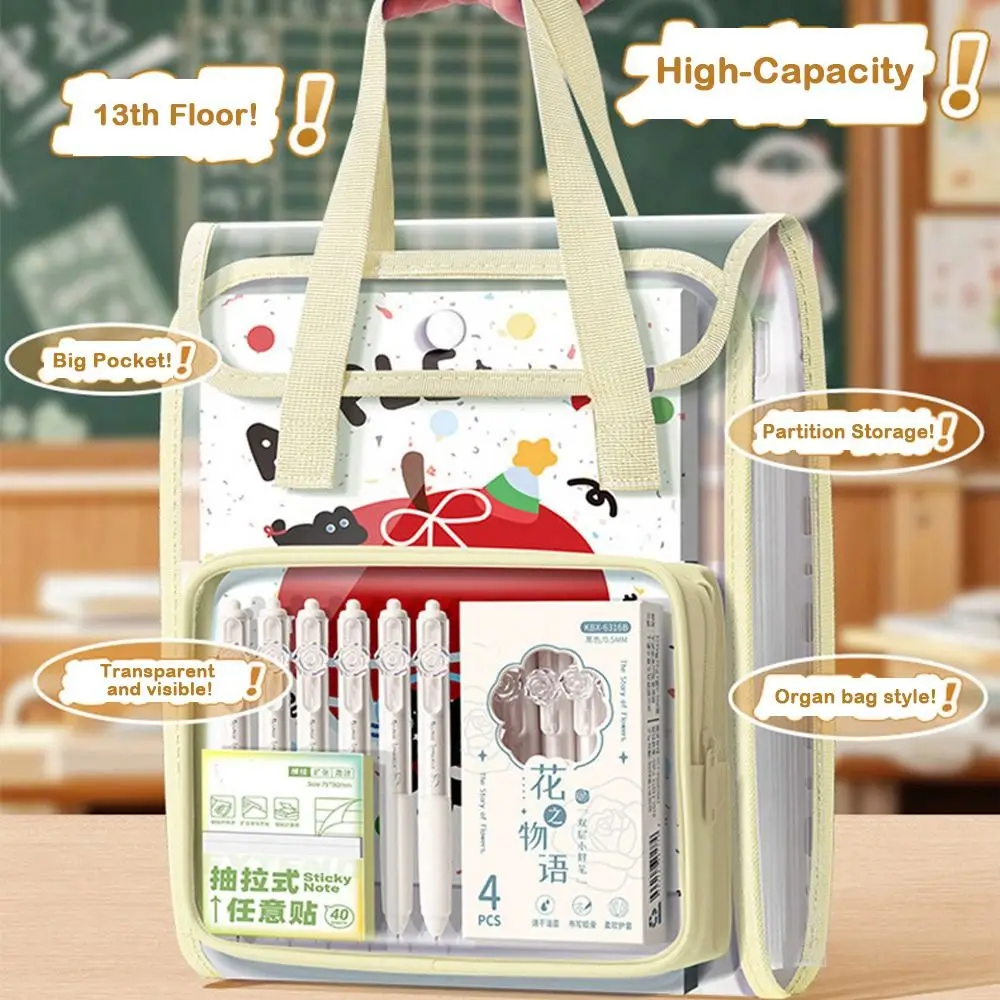 ใหม่ A4 แฟ้มโฟลเดอร์โปร่งใส 13 กระเป๋าเอกสารกระดาษออแกไนเซอร์แนวตั้งการออกแบบมือถือออร์แกนผู้ถือแฟ้มสำนักงานใช้