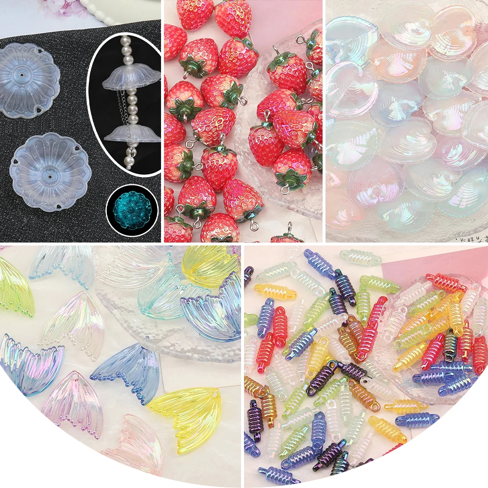 Cordial Design 100Pcs Jewelry Findings & Components/DIY Beads/Aurora Effect/Strawberry Fishtail Shape/Hand Made/Resin Bead