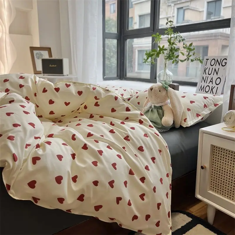 Korean Style Bedding Set Boys Girls Twin Queen Size Duvet Cover Flat Sheet Pillowcase Bed Linen Kids Adult Fashion Home Textile