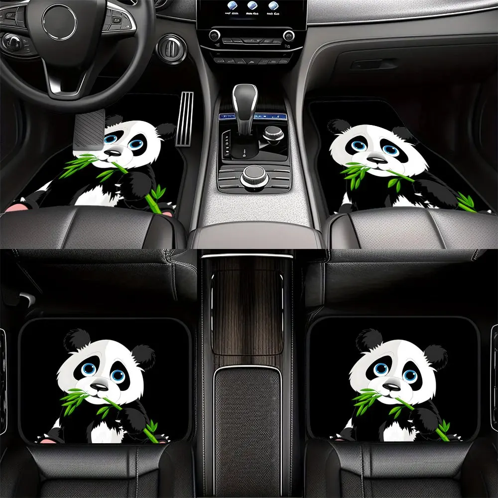 Luxury Panda Design Car Floor Mats 4pcs Set - Universal Fit, All-Weather Protection For Front And Rear Seats, Suitable For Sedan
