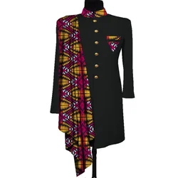 Casaco masculino africano manga longa roupas masculinas terno jaqueta dashiki topos casaco impressão retalhos blazer vestido de casamento terno camisa wyn1055