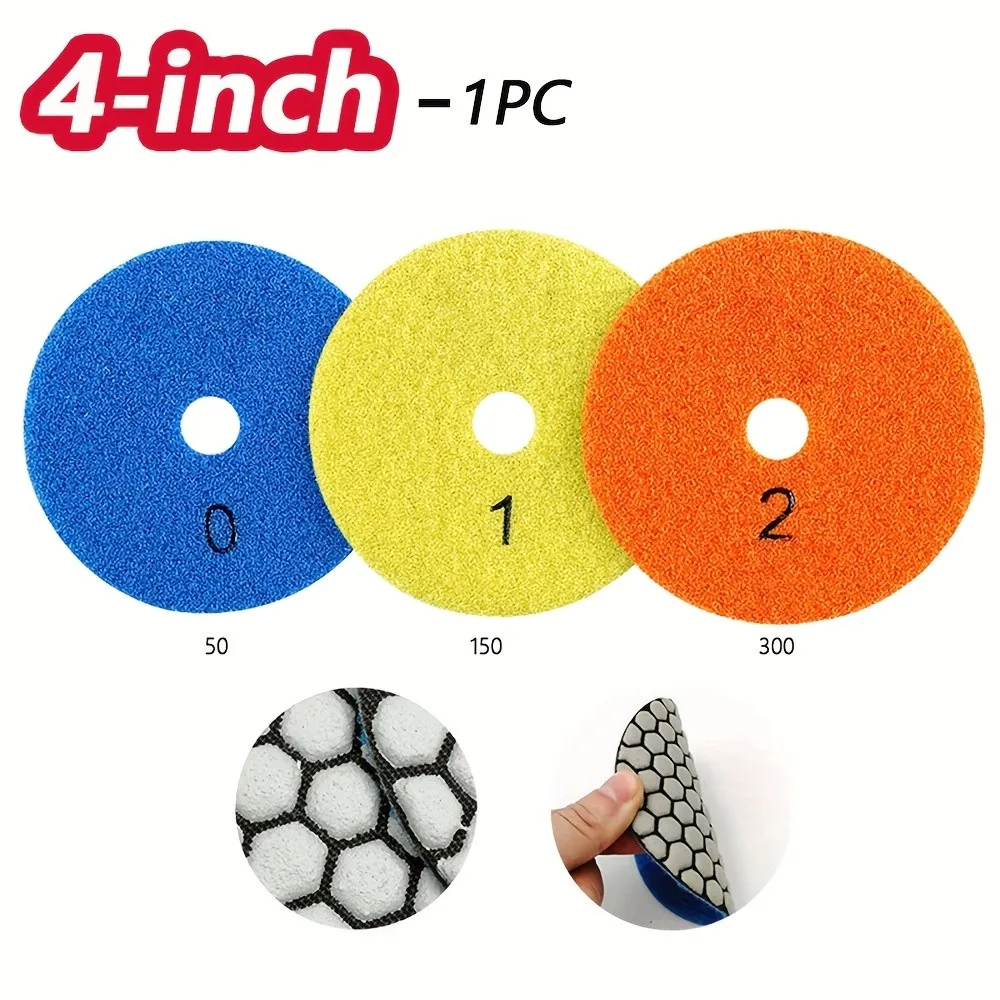 Kit com 3 Discos Diamantados de 4 Polegadas para Uso a Seco/Úmido – Granulação 50/150/300 para Recondicionamento de Granito, Quartzo e Azulejos