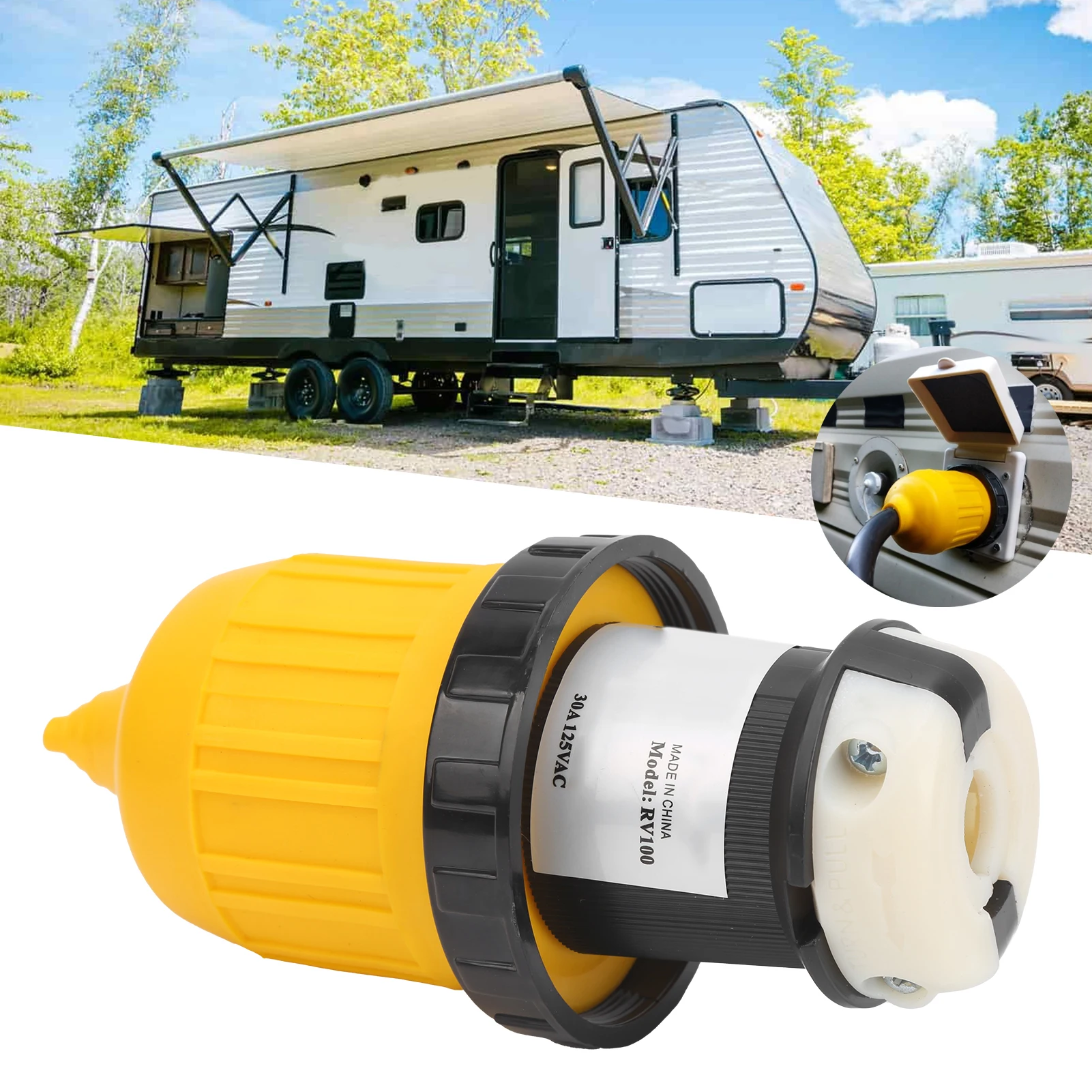 

30A 125V поворотный замок, входной замок со светодиодным индикатором, сертифицированный ETL/CE, разъем питания для прицепа на колесах, дом на колесах