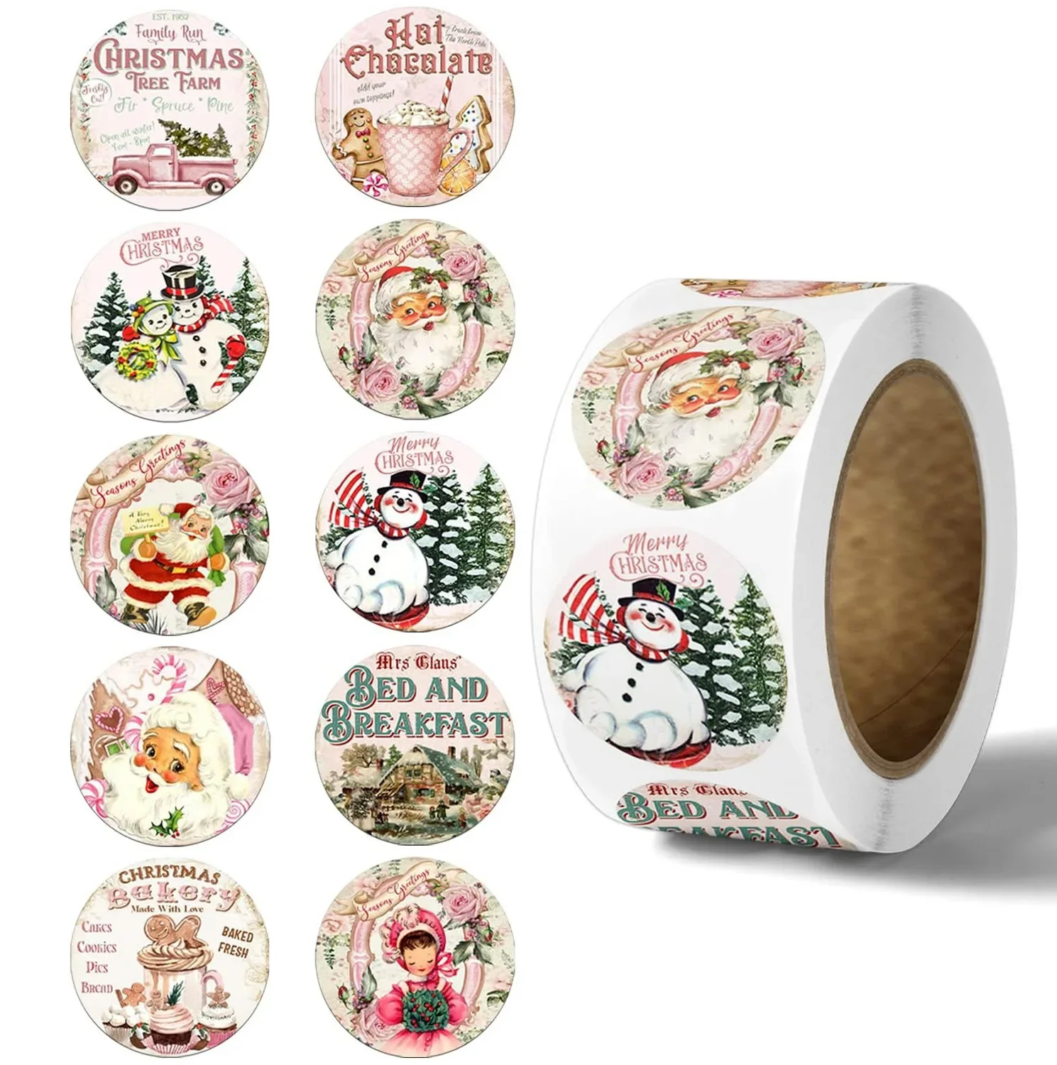 100-300pcs 2.5cm Vintage Oil Painting Merry Christmas Stickers Holiday Decoration Gift Series Adhesive Labels