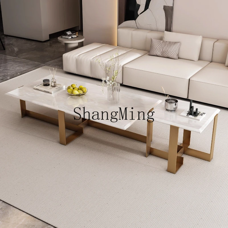 FG good-looking  natural luxury stone coffee table household minimalist light luxury living room rectangular coffee table
