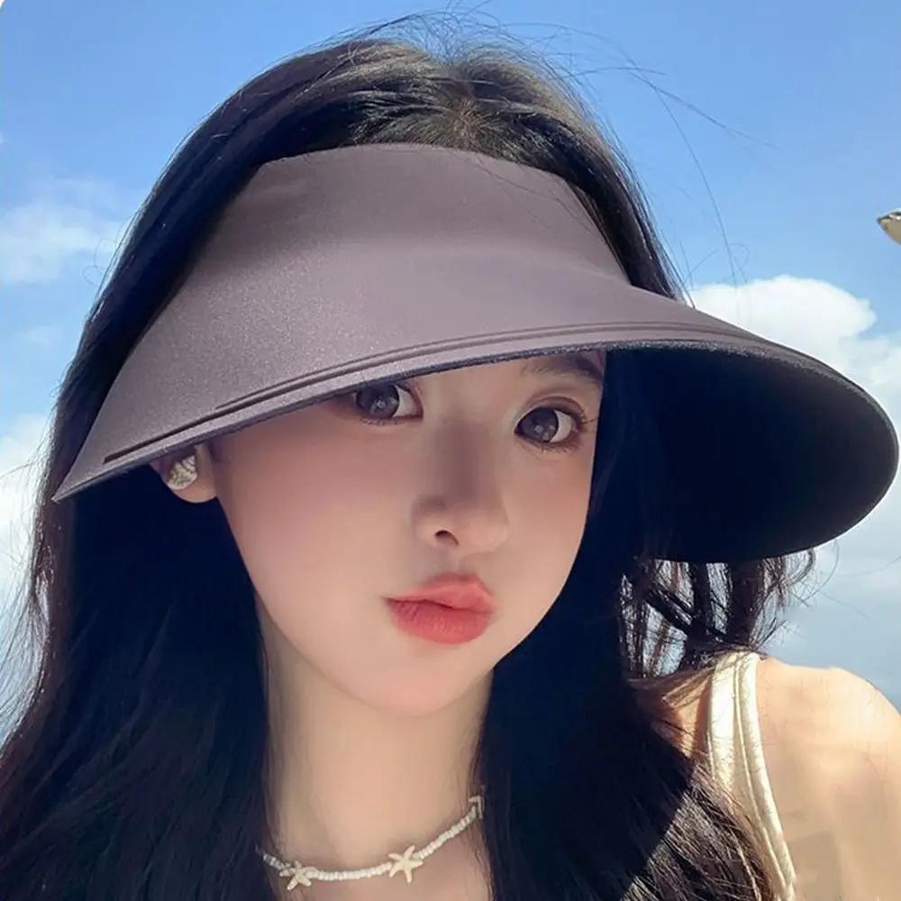 UV Protection Breathable Traceless Sun Hat Foldable Large Brim Women Sun Hat Empty Top Korean Style Seamless Visor Cap Summer