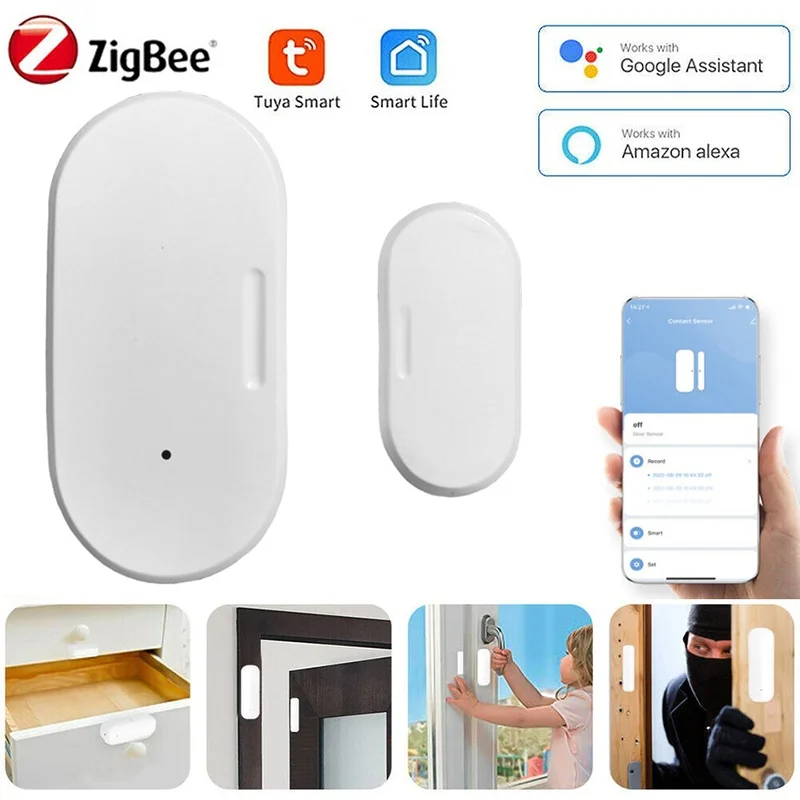 

Tuya Zigbee Door Window Sensor Smart Security Alarm Open Closed Detectors Home Anti-theft Door Contact Sensor Google Home Alexa