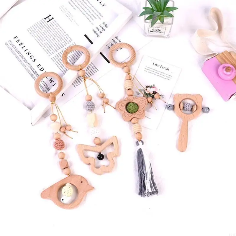 E06F 4 PCS Baby Gym Frame Pendant Wooden Teether Molar Bearing Toy Toy Cursing Dattle