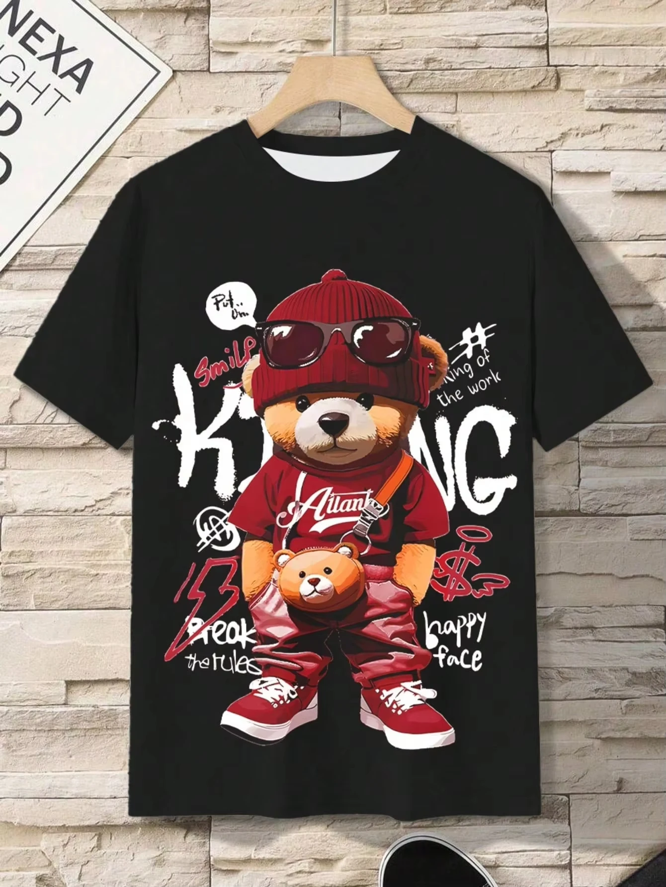 كارتون الدب نمط الرجال تي شيرت مريح قصير الأكمام البلوز الرجال ملابس خارجية الصيف الشارع الاتجاه Y2K للجنسين #4