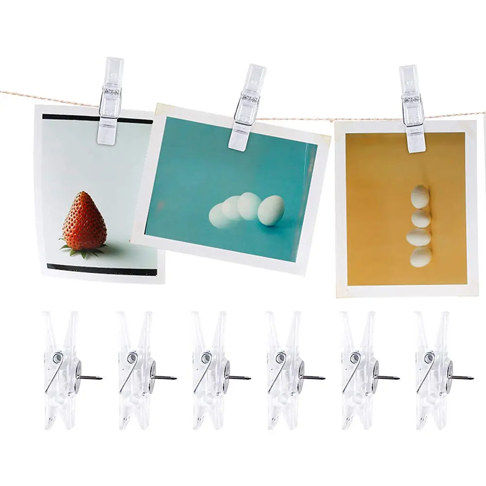 2 Boxes Multi-Function Push Pin Clips Small Plastic Photo Clips for Wall Hanging Photos Cards Crafts Wedding Birthday Party