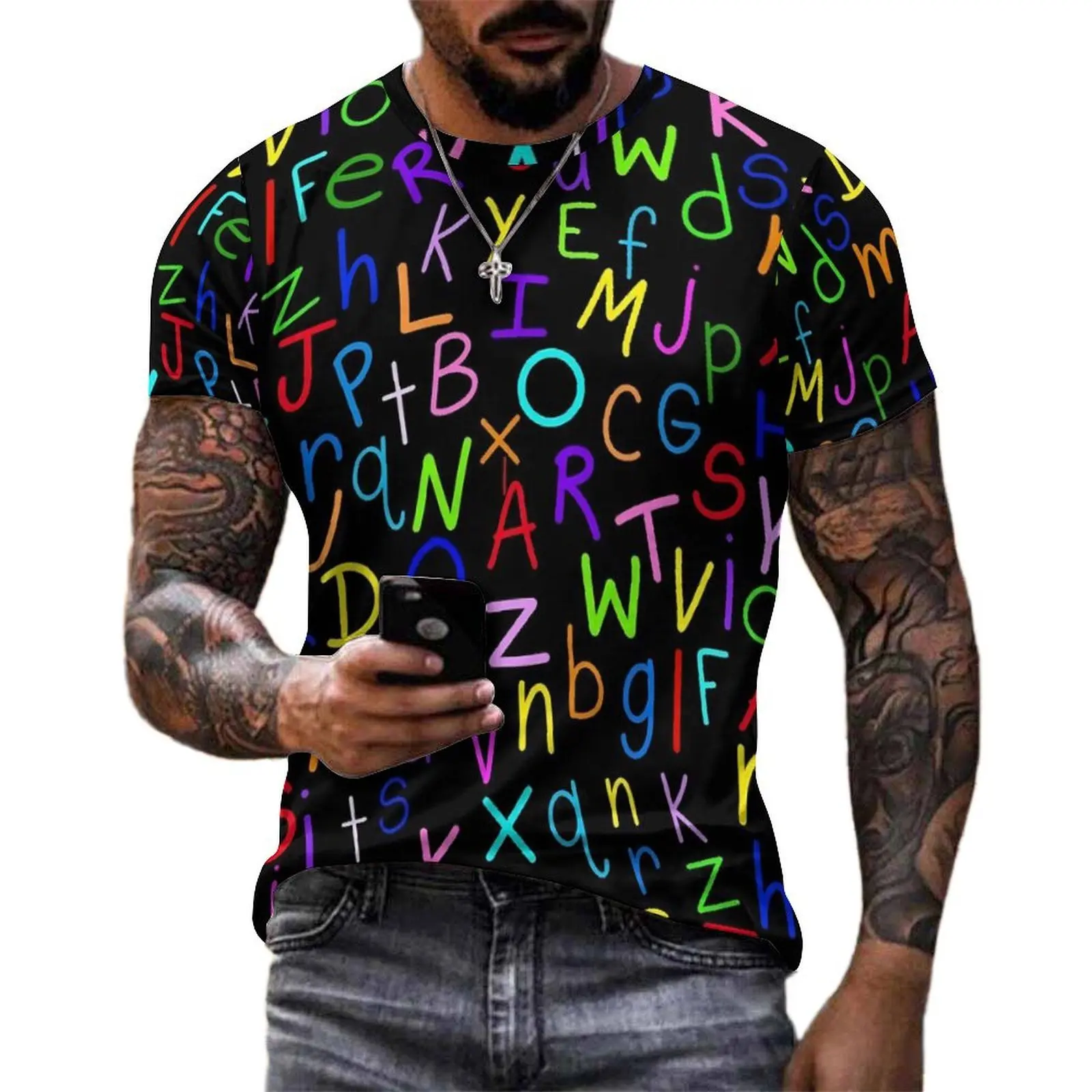 Man Colorful Letter Print T Shirt Alphabet Soup Fashion T-Shirts Short Sleeve Printed Tops Cheap Beach Casual Plus Size Clothing