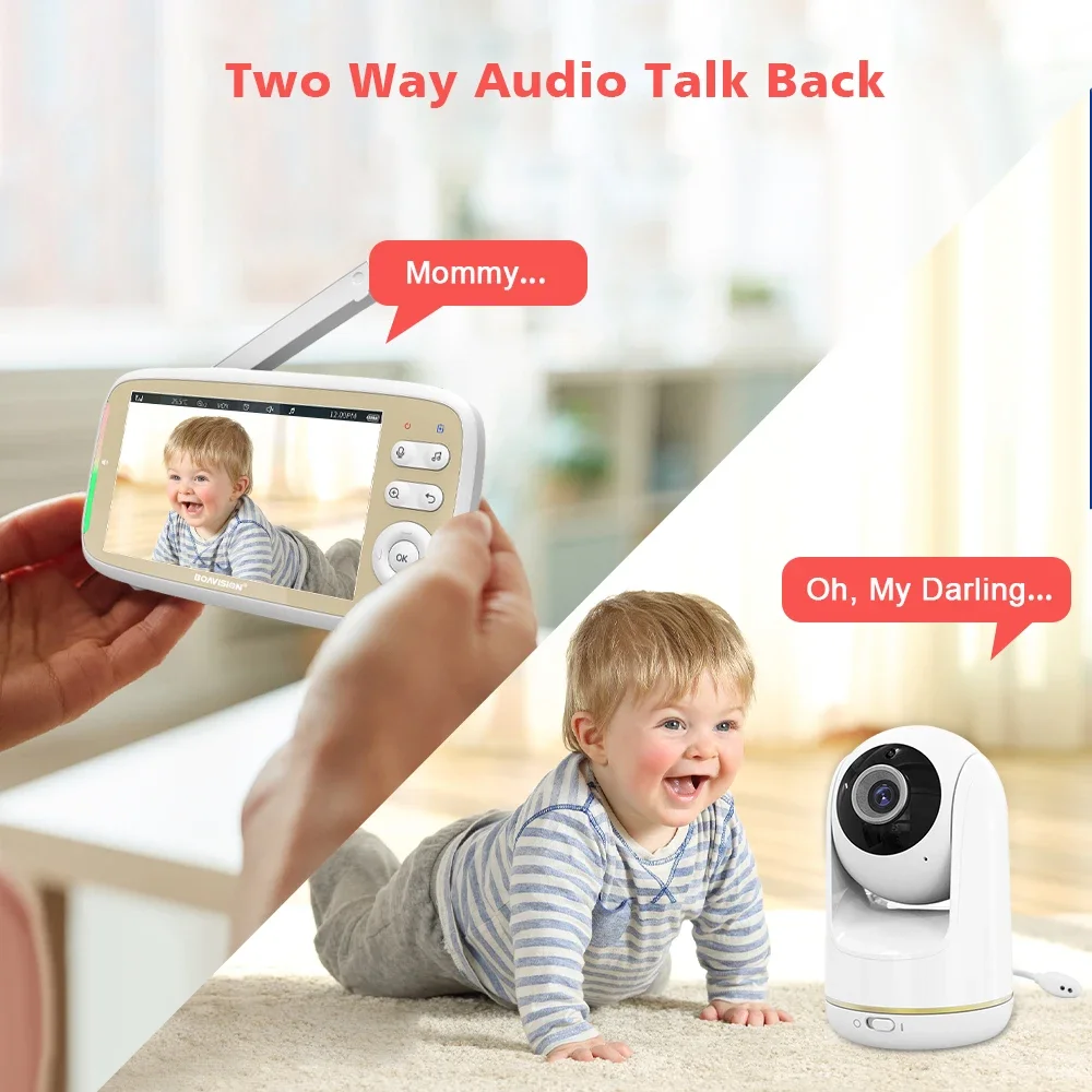 Baby Monitor 5Inch 720P Larger Display With Camera 3X Zoom 2 Way Audio Night Vision Babysitter Camera Build in 8 Lullabies VB803