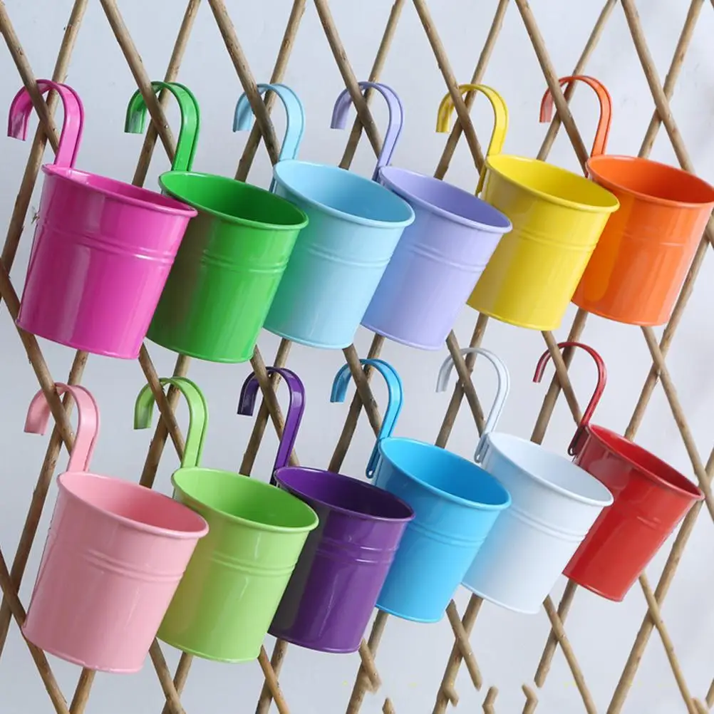 4pcs Iron Hanging Flower Pot Flower Planter Decoration Balcony Hanging Bucket