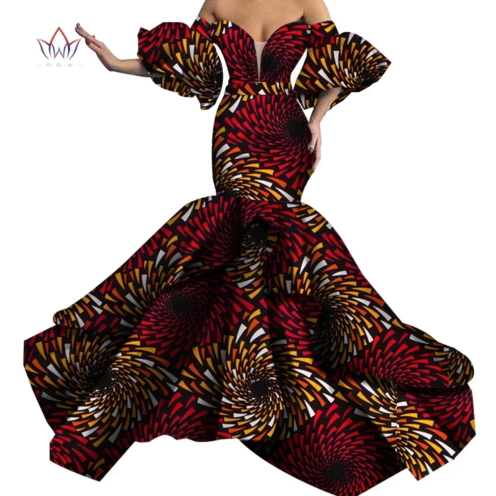 Bazin Riche African Print Sexy Evening Long Dresses Dashiki African Dresses for Women African Clothes Strapless Dresses WY5613