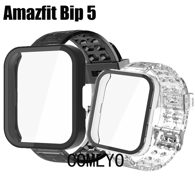 

Подходит для Amazfit Bip 5 Чехол PC Glass Screen protector bip5 ремешок силиконовый браслет прозрачный ТПУ мягкий браслет ремень