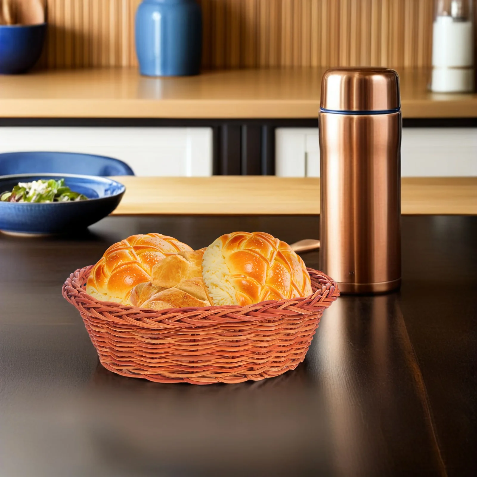 

10 шт., корзины для хлеба из ротанга, маленькая овальная корзина ручной работы для хранения для кухни, сервировка фруктов, закусок, штабелируемый органайзер для еды