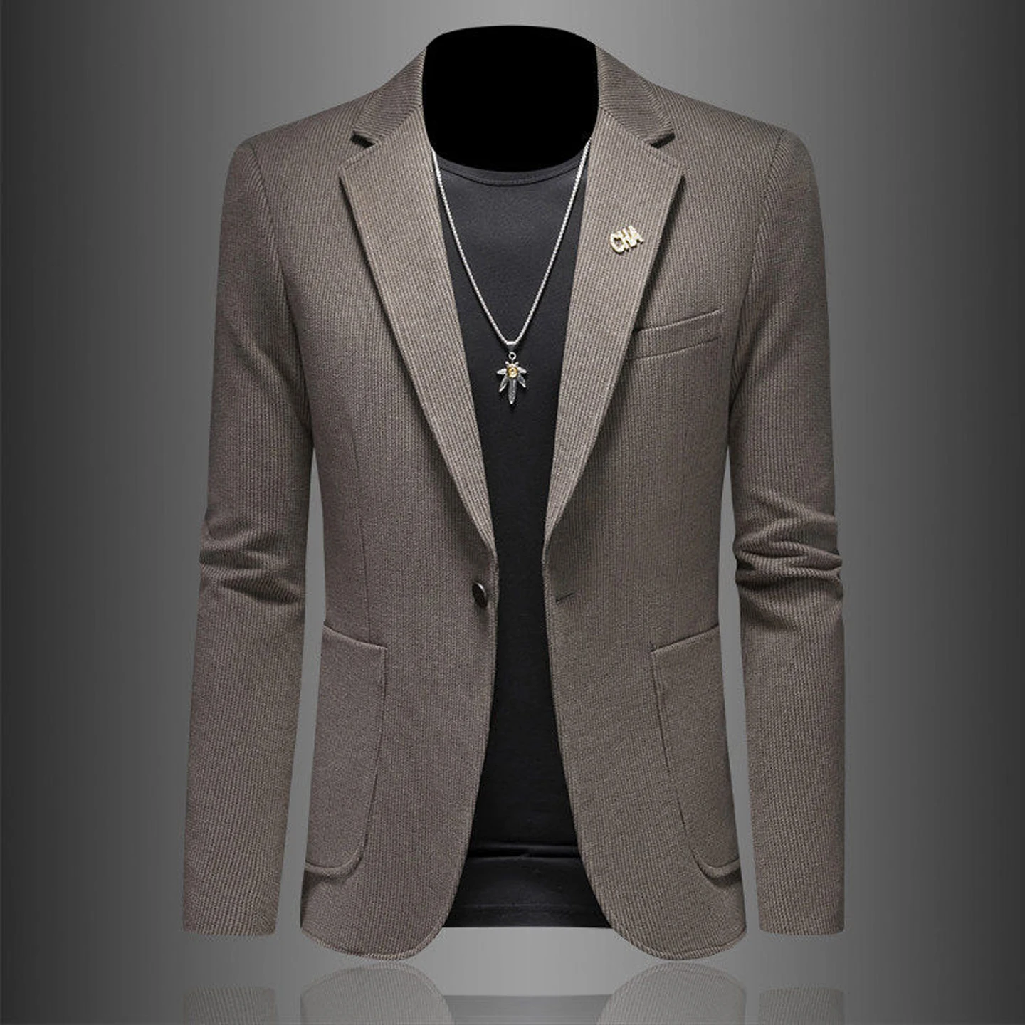 

Новая мужская повседневная куртка на весну-осень 2026: приталенная, в полоску, однобортная, для деловых поездок, модная, из полиэфирного волокна