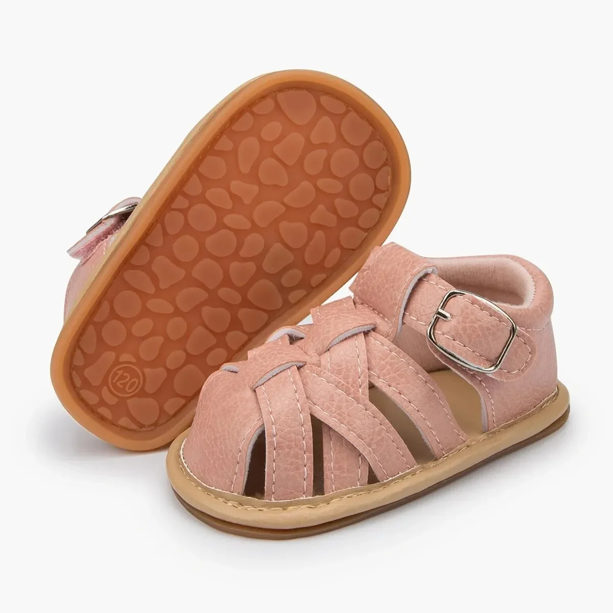 Meckior Summer New Baby Sandals Baby Boy Girl PU Leather Shoes Toddler Rubber Sole Flat Anti-slip First Walkers Crib Baby Shoes