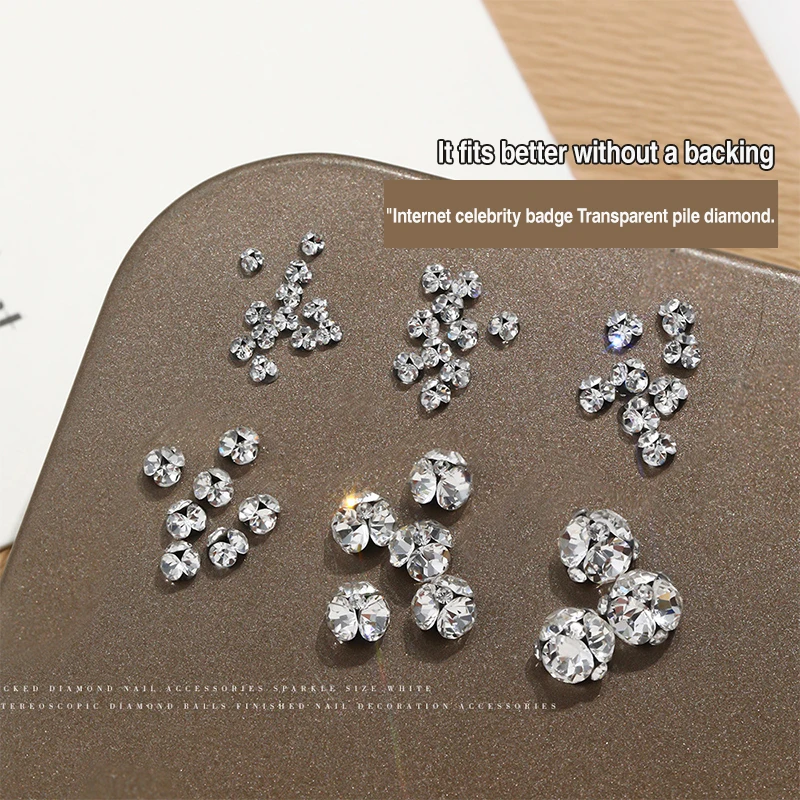 10pcs 2-6mm K9 3D White Clear Sparkle Drill Pile Diamonds Mini Nail Art Rhinestones Jewelry Decorations Manicure DIY Accessories