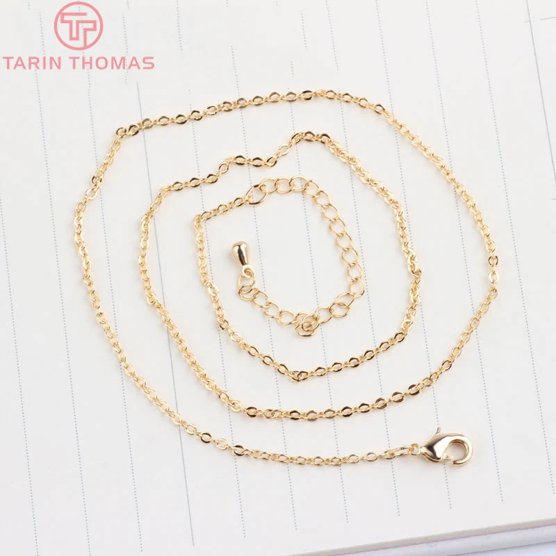 (3401)4PCS Full length 45.5CM,Thickness 1-1.5MM 24K Gold Color Plated Finished Chains Necklace Chains Jewelry Findings